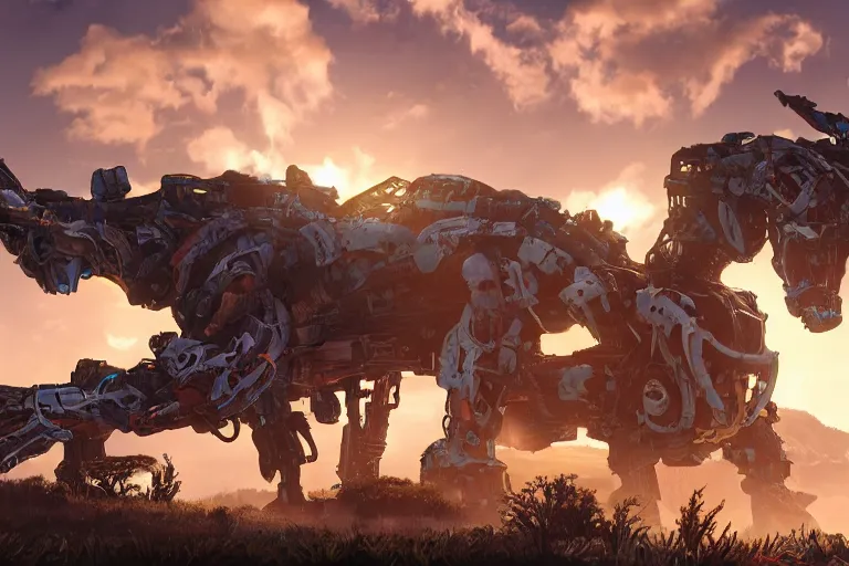 Image similar to tallneck machine mecha animal beast robot of horizon forbidden west horizon zero dawn bioluminiscence global illumination ray tracing hdr fanart arstation by sung choi and eric pfeiffer and gabriel garza and casper konefal