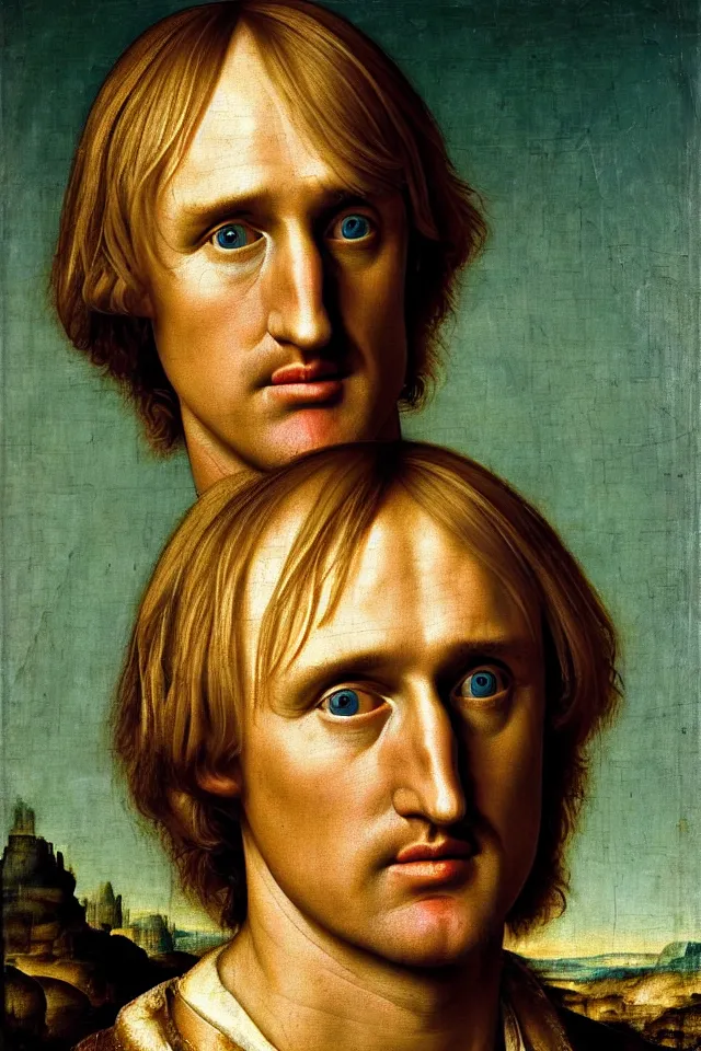 Image similar to bizarre renaissance portrait of owen wilson in a sea of thousands of highly detailed potatos, dramatic cinematic lighting, 8 k, beautiful intricate painting