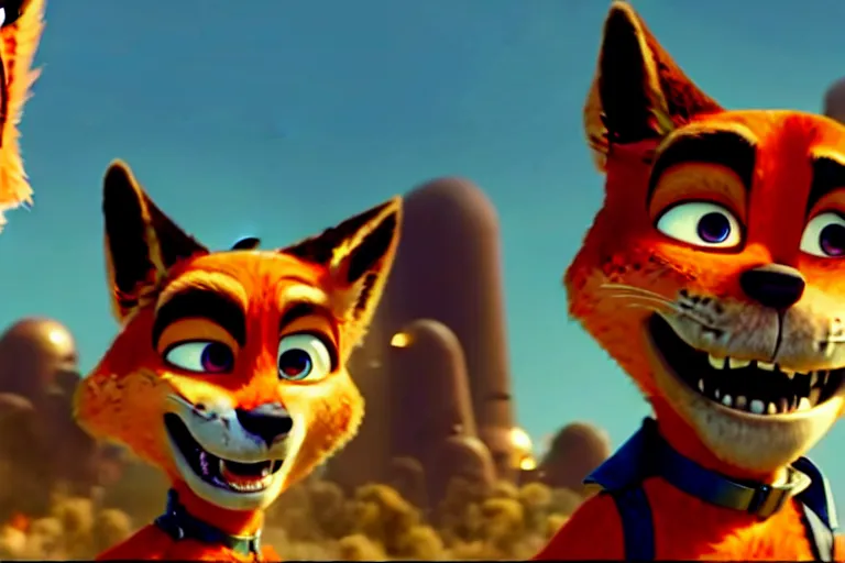 Image similar to nick wilde, heavily armed and armored facing down armageddon in a dark and gritty reboot from the makers of mad max : fury road : witness me