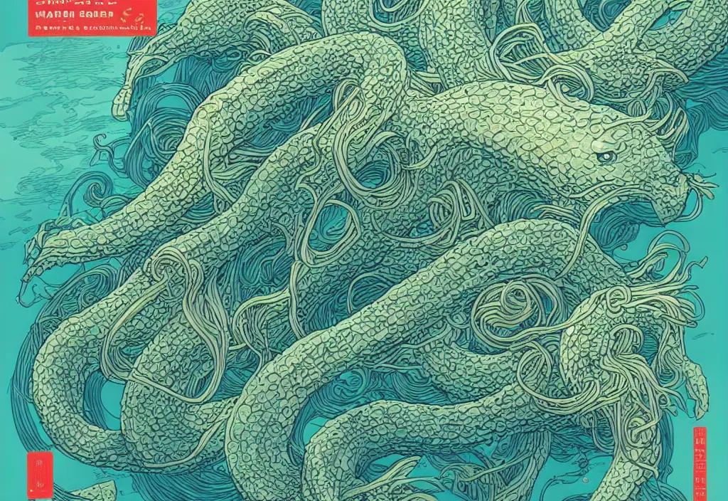 Image similar to Raman noodle sea monster by Feng Zhu and Loish and Laurie Greasley, Victo Ngai, Andreas Rocha, John Harris