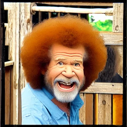 Image similar to bob ross screaming at the zoo