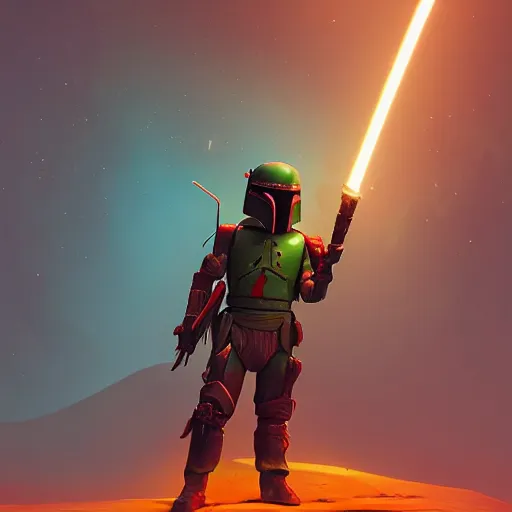 Image similar to fantasy style boba fett by beeple, epic lighting, semirealistic