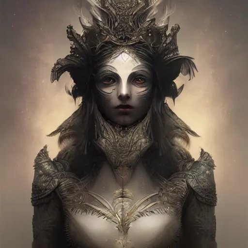 Image similar to tom bagshaw, soft painting fractal curiosities carnival, very beautiful fox female nightshade armor, symmetry accurate features, focus, very intricate ultrafine details, black white purple volumetric clouds, award winning masterpiece, octane render 8 k hd