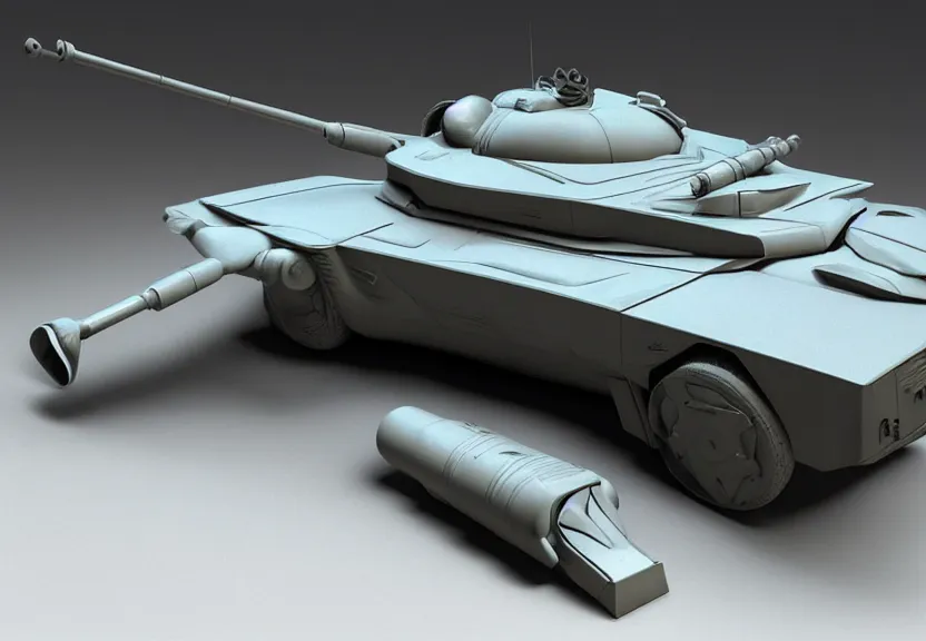 Prompt: 3d sculpt of futuristic Ferrari tank by syd mead
