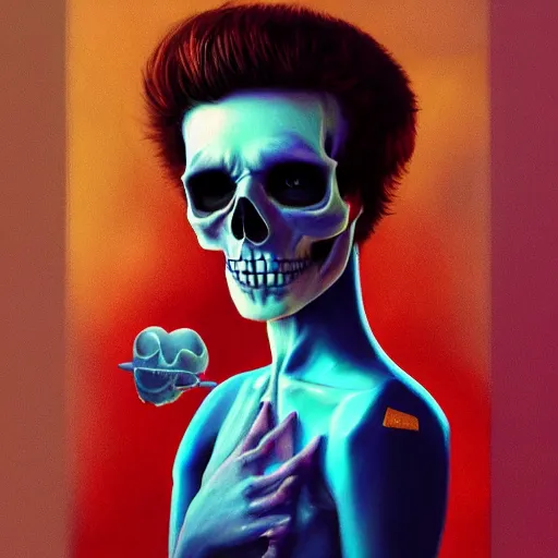 Image similar to Lofi vaporwave portrait skull,chalk, Pixar style, Tristan Eaton, Stanley Artgerm, Tom Bagshaw, Basil Gogos