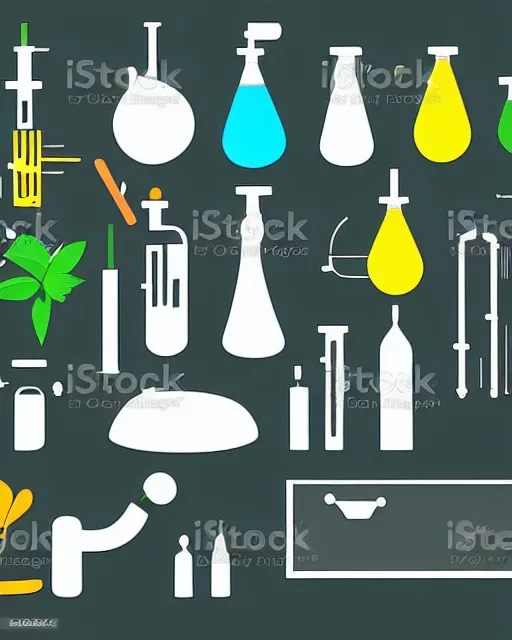 Image similar to science lab. clean cel shaded vector art. minimalist illustration art