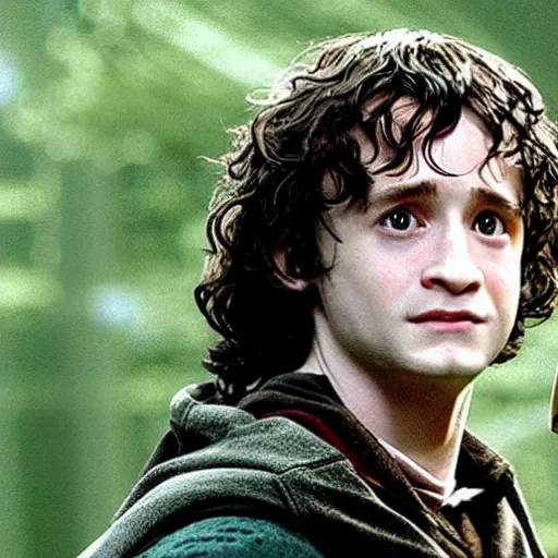 Prompt: Film still of Harry Potter as Frodo in Lord of the Rings: The Return of the King