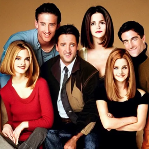 Image similar to a photo of the cast of the tv show friends but everyone is emma watson