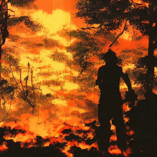 Image similar to a forest on fire, yoji shinkawa