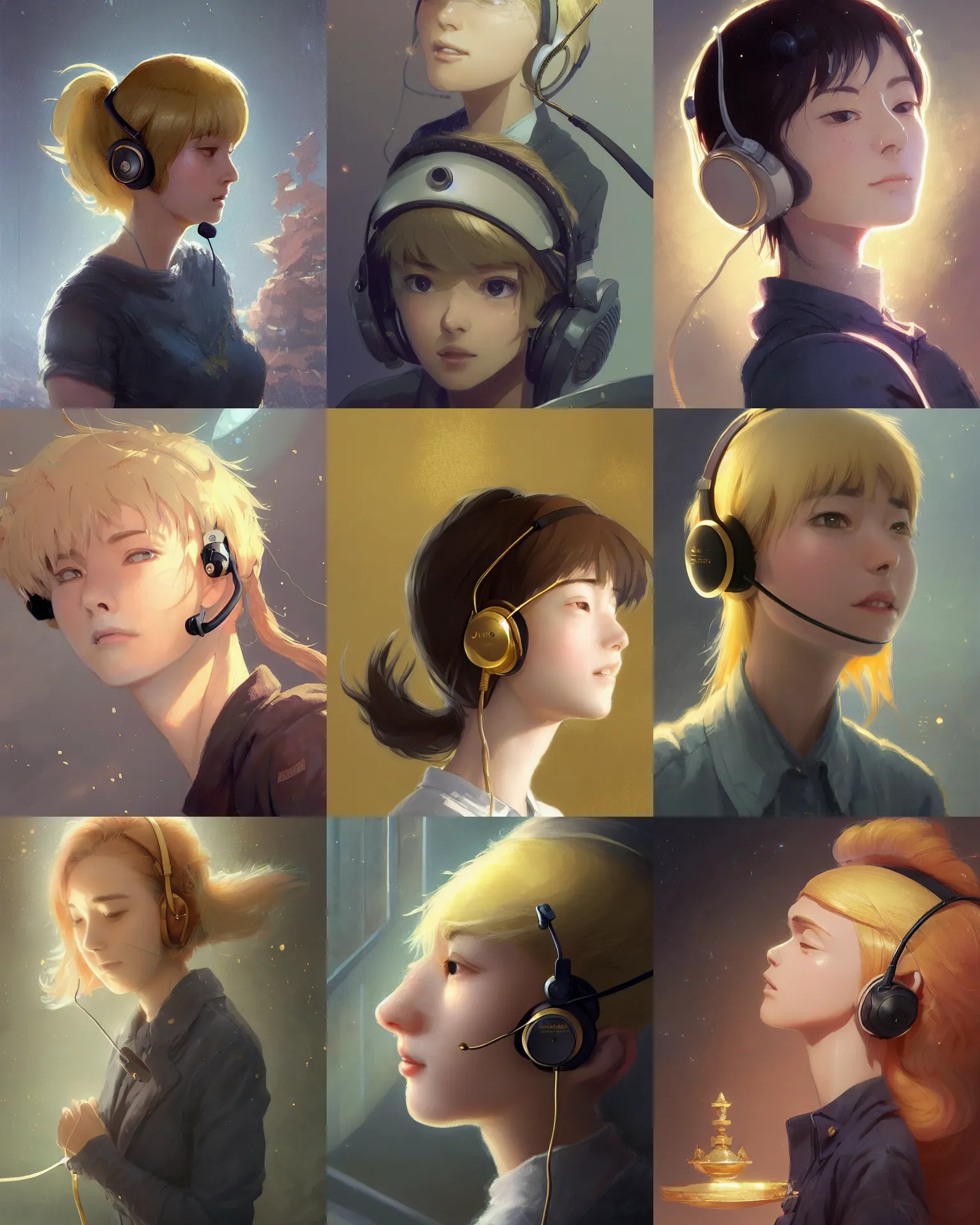 Prompt: museum curator with a headset and gold hair, medium shot close up, details, sharp focus, illustration, by Jordan Grimmer and greg rutkowski and PiNe(パイネ) and 薯子Imoko and 香川悠作 and maya takamura, intricate, beautiful, Trending artstation, pixiv, digital Art