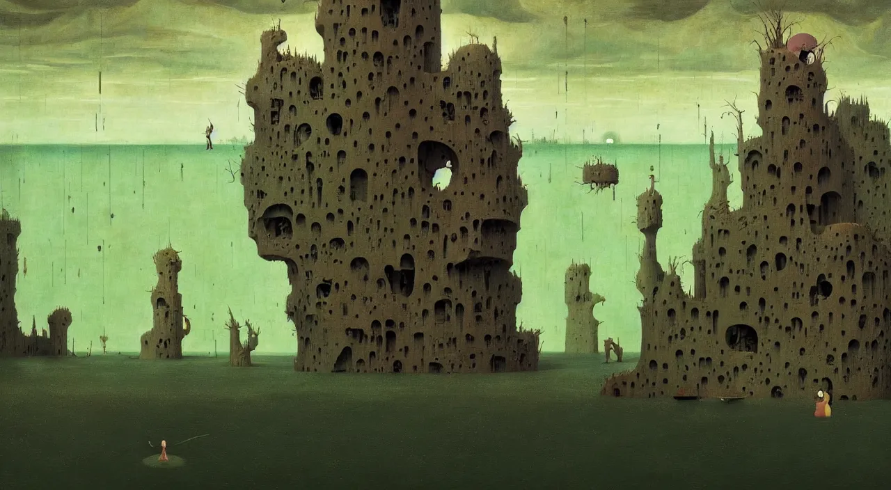 Prompt: single flooded simple!! clay hive tower anatomy, very coherent and colorful high contrast masterpiece by franz sedlacek hieronymus bosch dean ellis simon stalenhag rene magritte gediminas pranckevicius, dark shadows, sunny day, hard lighting