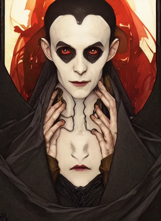 Image similar to portrait of nosferatu, illustration, art by artgerm and greg rutkowski and alphonse mucha