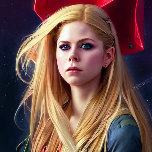 Image similar to beautiful Avril Lavigne as Super Girl, western, closeup, D&D, fantasy, intricate, elegant, highly detailed, digital painting, artstation, concept art, matte, sharp focus, illustration, art by Artgerm and Greg Rutkowski and Alphonse Mucha