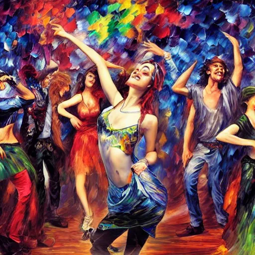 Image similar to rave dance party by arthur adams, charlie bowater, leonid afremov, chiho ashima, karol bak, david bates, tom chambers