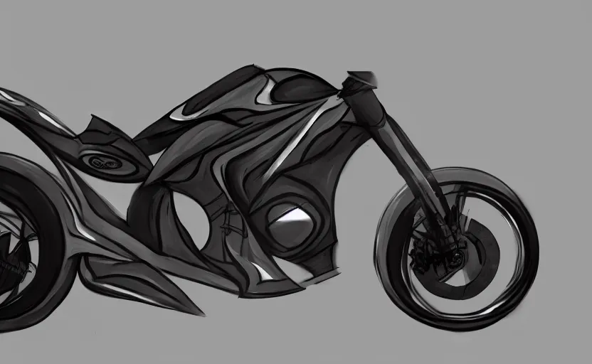 Prompt: concept art of nvidia motocycle, realistic, shiny, bloom, charcoal black background,