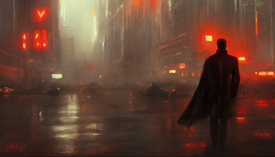 Image similar to blade runner, cinematic shot, oil painting by jama jurabaev, extremely detailed, brush hard, artstation, for aaa game, high quality, brush stroke