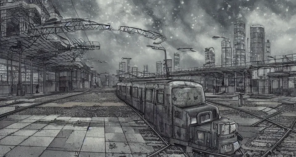 Prompt: (((a post-apocalyptic train station))) by Tokyo Genso!!!!!!!!!!!!!!!!!!!!!!!!!