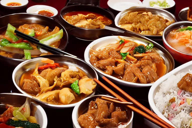 Image similar to chinese food, photograph captured at asian buffet restauraunt.