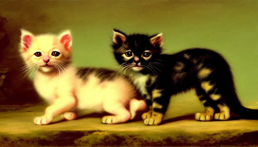 Image similar to a tropical dog kitten in the style of francisco goya, 4 k resolution, tropical background, tropical