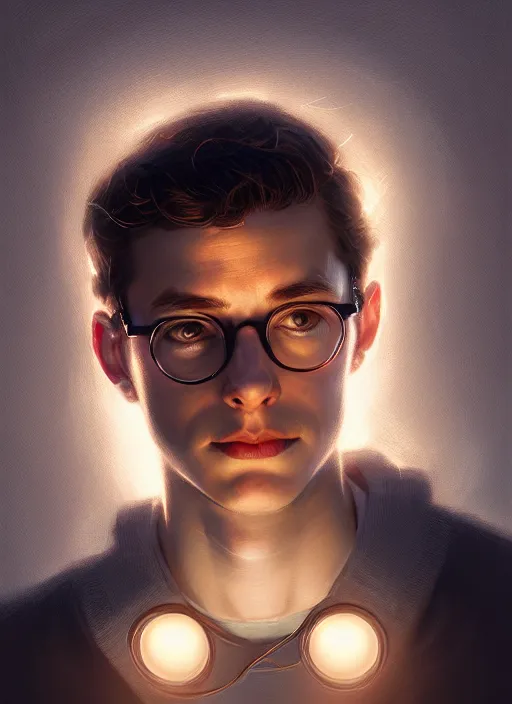 Prompt: portrait of peter parker, intricate, elegant, glowing lights, highly detailed, digital painting, artstation, concept art, smooth, sharp focus, illustration, art by wlop, mars ravelo and greg rutkowski