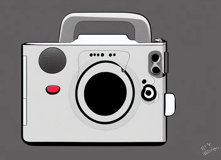 Image similar to modern camera designed by Dieter Rams, front view, photoshop concept, digital art, illustration