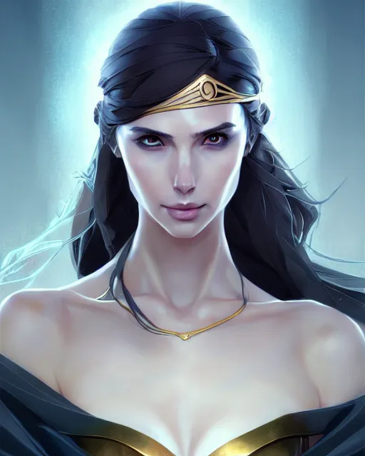 Image similar to portrait of a sorceress, elegant clothes, face like gal gadot, symmetrical eyes shinkai makoto studio ghibli studio key hideaki anno sakimichan stanley artgerm lau rossdraws james jean marc simonetti elegant highly detailed digital painting artstation pixiv