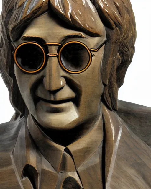 Prompt: wooden carving statue of john lennon, product picture, ebay listing thumbnail