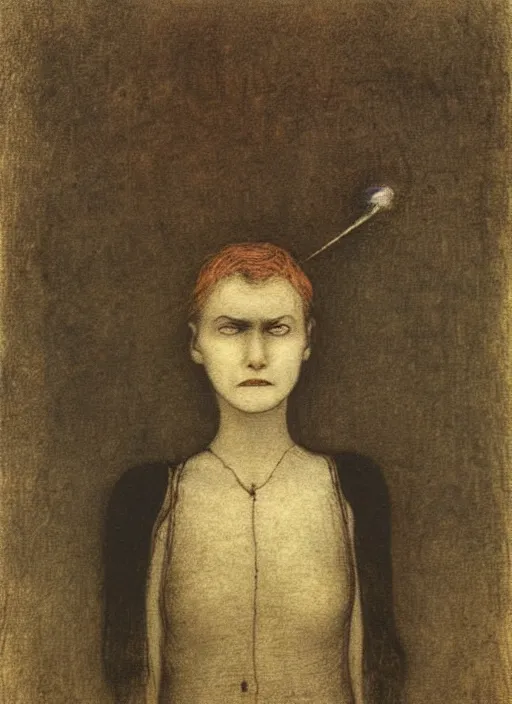 Image similar to a portrait of a pretty sewer punk young lady by alfred kubin