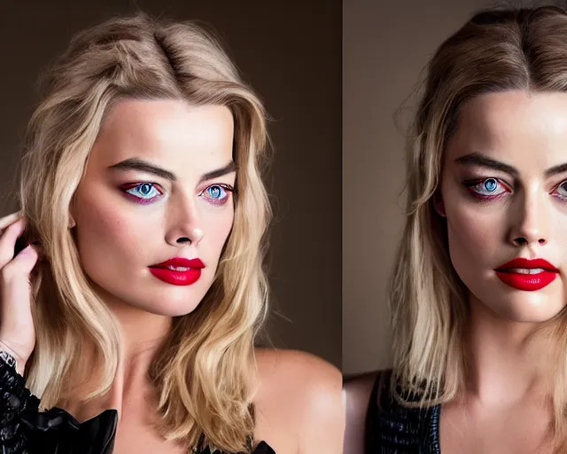 Image similar to a beautiful mix of margot robbie and amber heard, hyper realistic face, beautiful eyes, cinematic, long shot, hyper detailed, 8 5 mm photograph, 8 k resolution, film still, sharp lens, wide lens