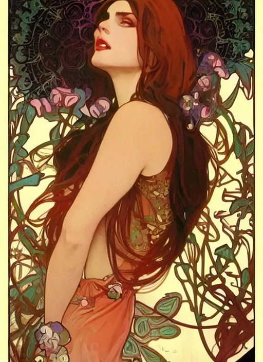 Image similar to Pretty woman, 1967 psychedelic portrait art by artgerm and greg rutkowski and alphonse mucha