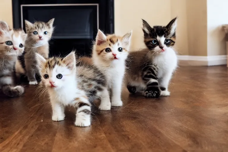 Prompt: a living room full of cute kittens