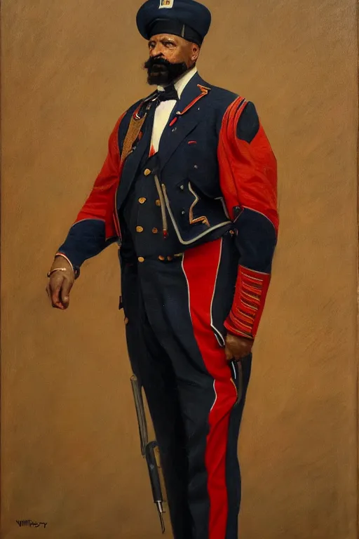 Image similar to full body portrait of the dictator of the detroit pistons, 1 8 8 9, in full military garb, oil on canvas by william sidney mount, trending on artstation