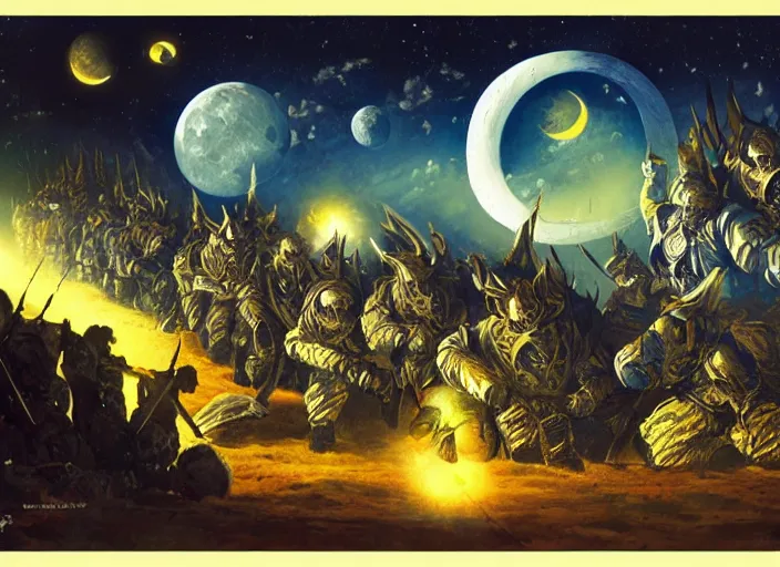 Image similar to beautiful as the moon, terrible as an army with banners. art by pascal blanche and tim white