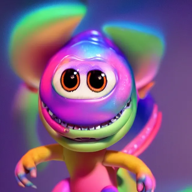 Prompt: a cute baby dragon, big eyes, pixar animation style, soft fur, by jeff koons, by lisa frank, octane render, by takashi murakami, colorful, spectral color, 5 d, ultra - hd, happy, good, mini, volumetric lighting