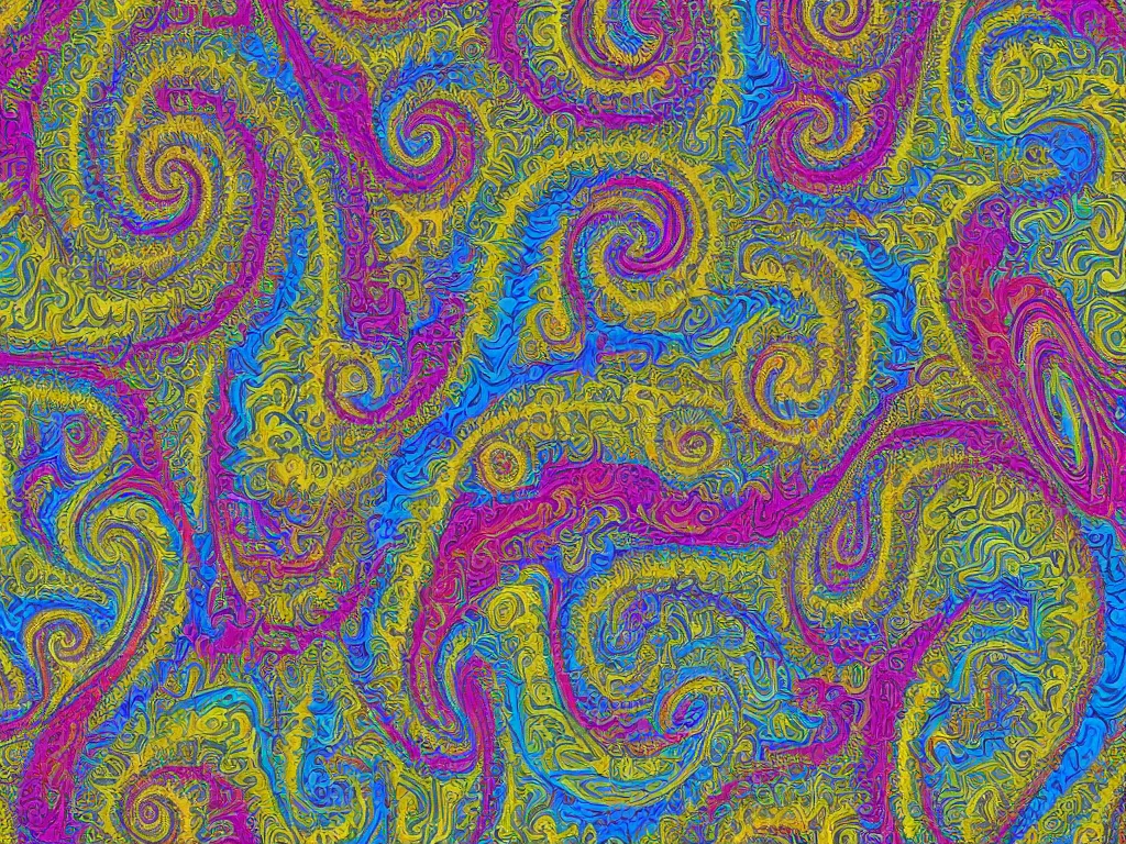 Prompt: swirling maze fractal haeckel paisley multicolor