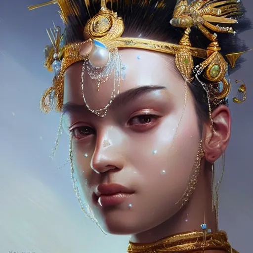 Image similar to a beautiful portrait of a pearl goddess with glittering skin by greg rutkowski and raymond swanland, trending on artstation, ultra realistic digital art