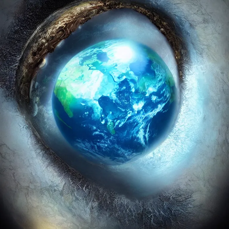 Image similar to planet earth inside someone’s eye socket where their eyeball should be, ultra realistic, digital art, 8k resolution, artstation