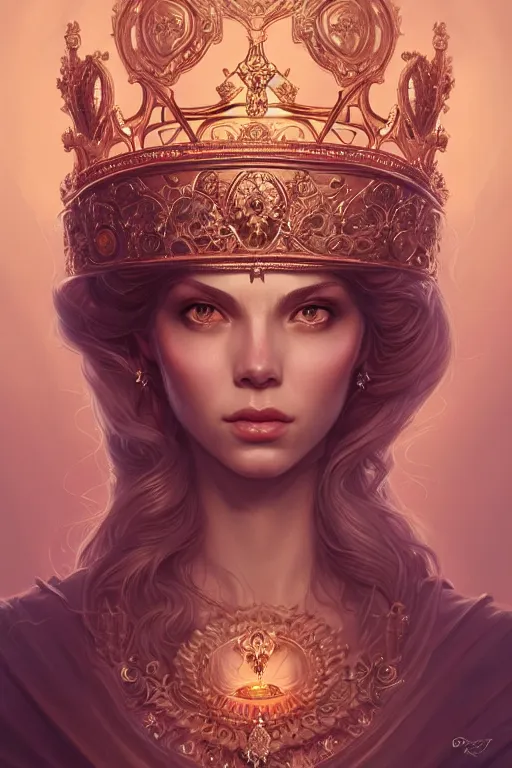 Image similar to highly detailed portrait of an elegant goddess, ornate crown, beautiful symmetrical face, digital painting, artstation, concept art, smooth, clear focus, illustration, greg rutkowski, artgerm, global lighting, detailed and fantasy