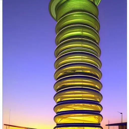 Prompt: futuristic hive tower with some glowing lines in a few different harmonic colors of the hivemind,great sense of scale. Trending on pinterest.