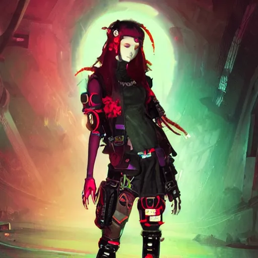 Prompt: cybergoth mimic teen girl, digital artwork by greg rutkowski and hiroriko araki