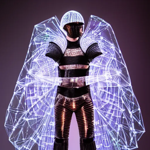 Image similar to a portrait of a beautiful young male wearing an alexander mcqueen armor made of fiber optic , photographed by andrew thomas huang, artistic
