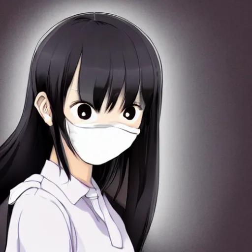 Image similar to full headshot portrait of a girl with long black hair, wearing a surgical mask, drawn by ATDAN, by Avetetsuya Studios, attractive character, colored sketch anime manga panel, trending on Pixiv