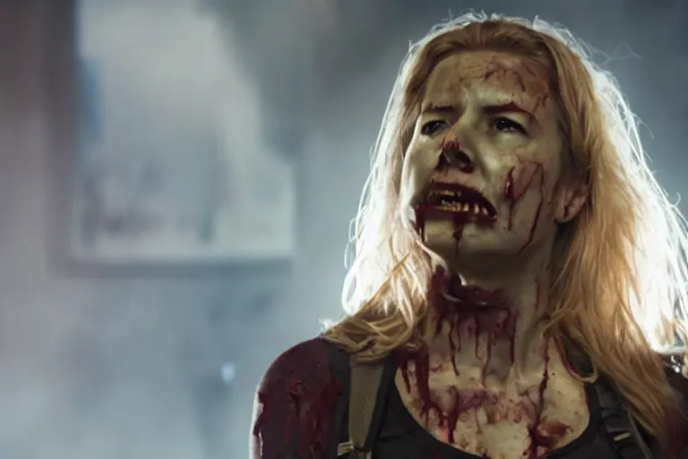 Image similar to film still of zombie zombie Sharon Carter as a zombie in new avengers movie, 4k