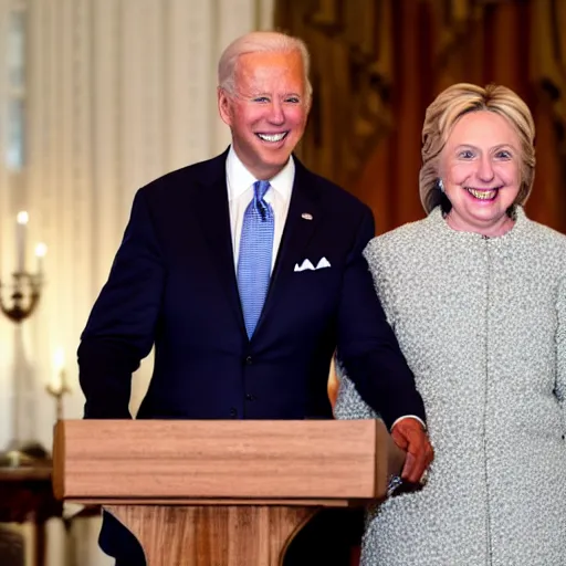 Image similar to up close of joe biden and hillary clinton getting married