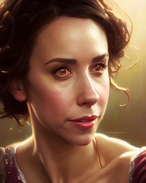 Image similar to a portrait painting of lacey chabert / linda cardellini / alison brie oil painting unreal 5 daz. rpg portrait, extremely detailed artgerm, greg rutkowski, alphonse mucha, vladimir volegov, adolphe bouguereaum