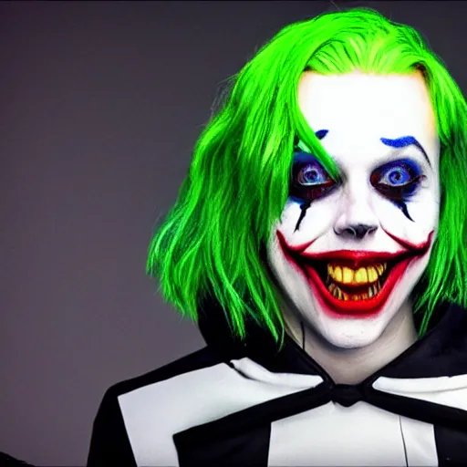 Image similar to billie eilish as a joker 4k