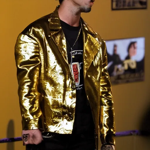 Image similar to Tyler Durden with a golden jacket
