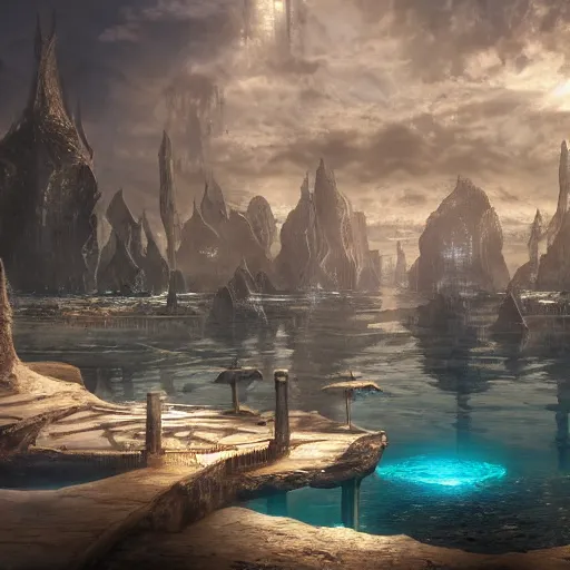 Image similar to photorealistic fantasy concept art of an underwater city, advanced further beyond human civilization, dynamic lighting, cinematic, ray tracing, 8k, ultra detailed