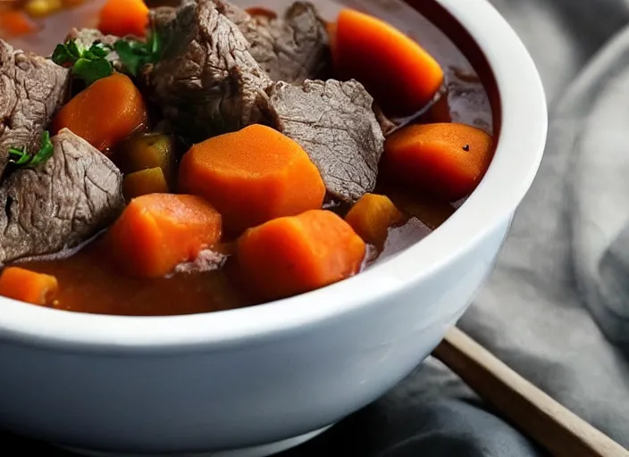 Prompt: a bowl of patrick stewart beef stew