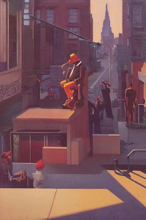 Prompt: a rap concert, a set of dj hiphop style on harlem street, Edward Hopper and James Gilleard, Zdzislaw Beksisnski, highly detailed